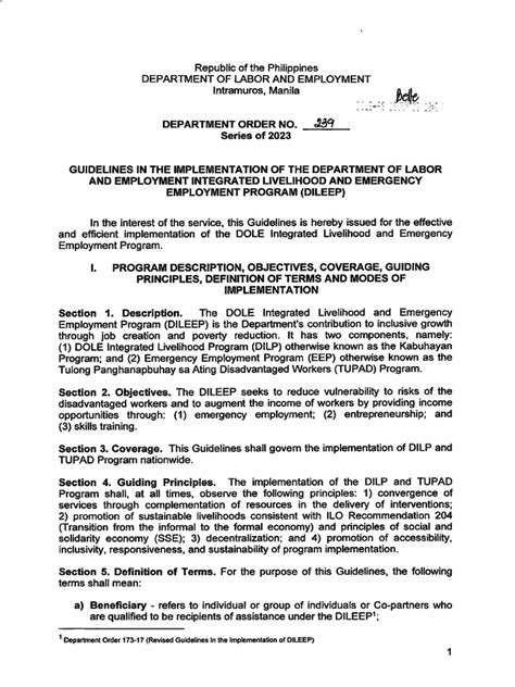LATEST FROM THE DOLE: DOLE issues Department Order No..